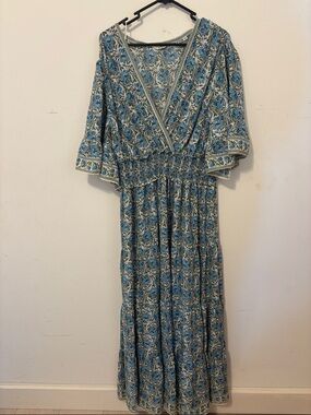Max Studio Floral V-Neck Maxi Dress in Blue